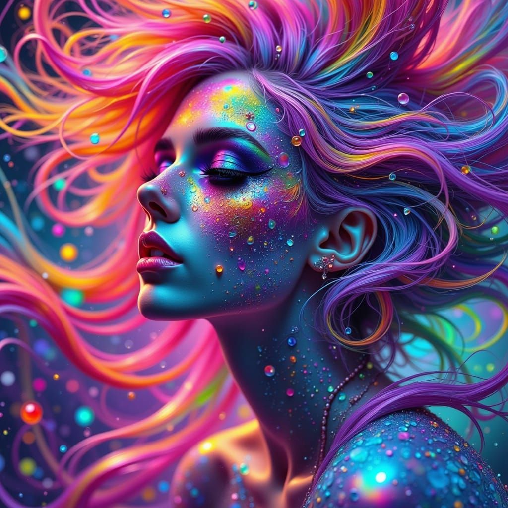 Glossy, Cyberpunk Rainbow Dreamscape in Iridescent Ombre