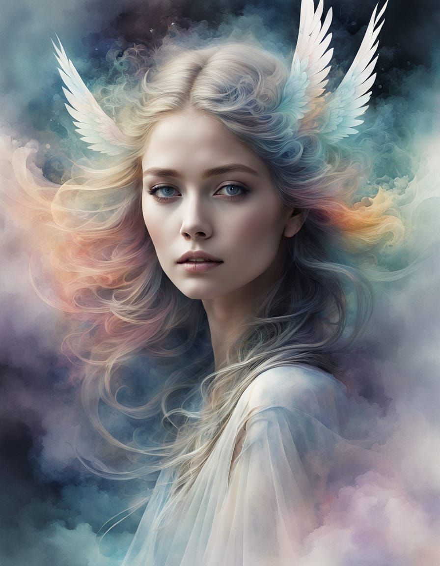 Surreal Watercolor Portrait in Pastel Shades