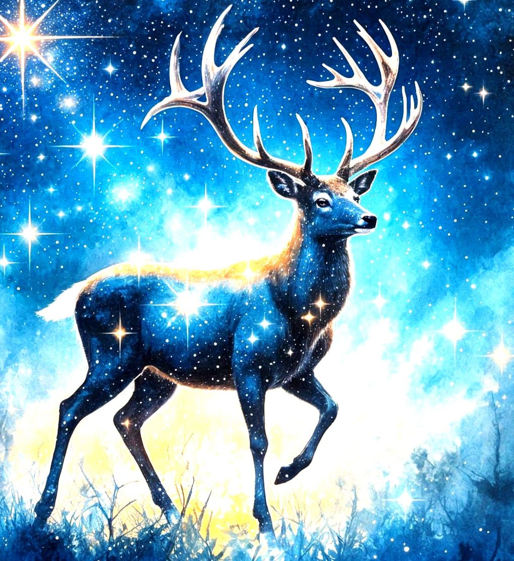 Ethereal Deer Made of Stars in Night Sky