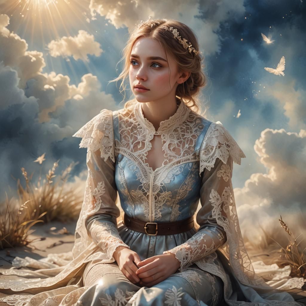 Girl in Sunlight: Ethereal Watercolor Digital Art