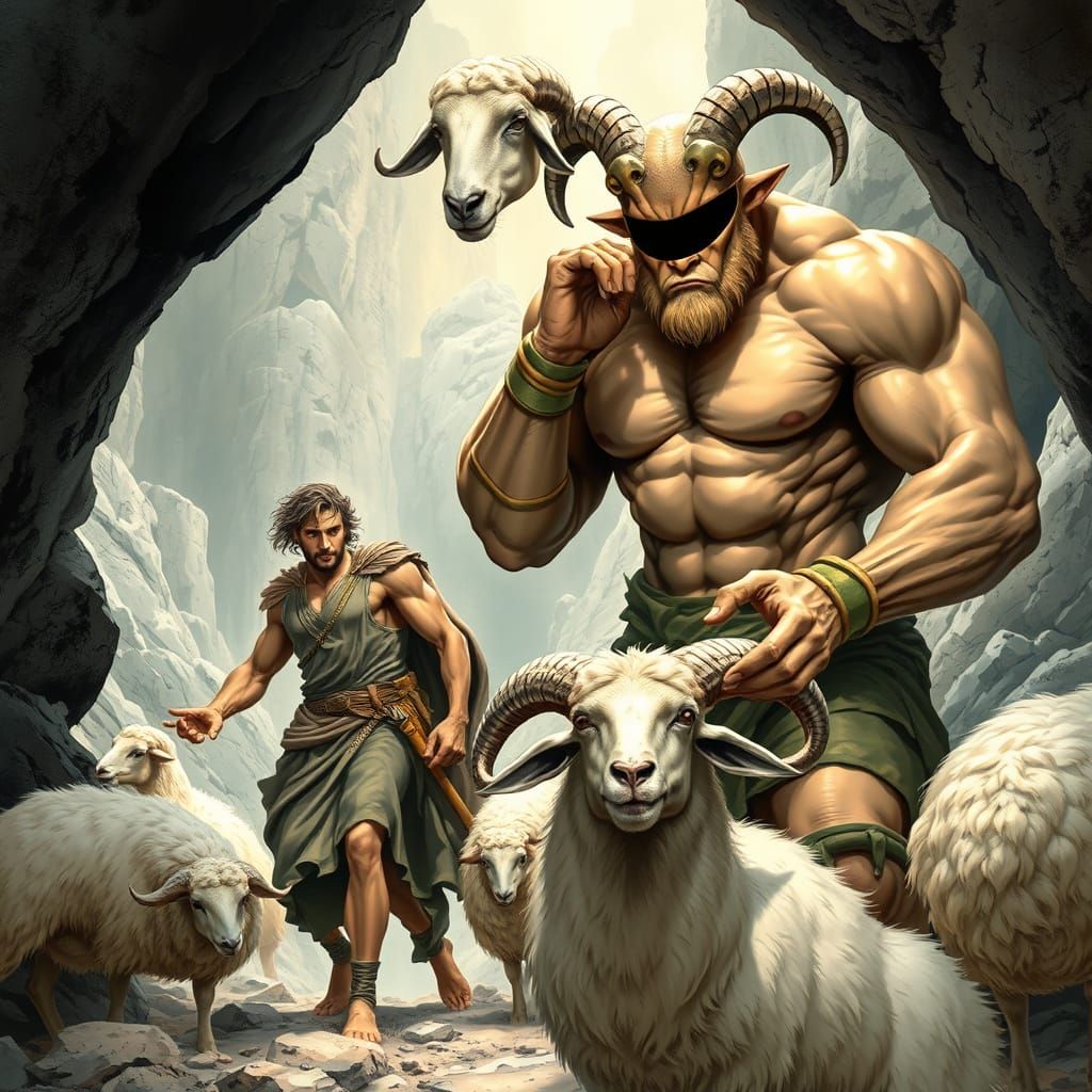 Greek Explorer and Cyclops in Marvel Style