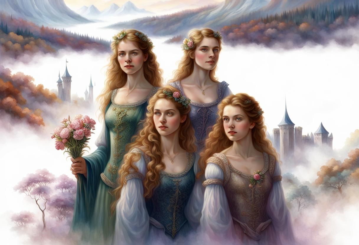 Ethereal Medieval Women in Fantasy Landscape