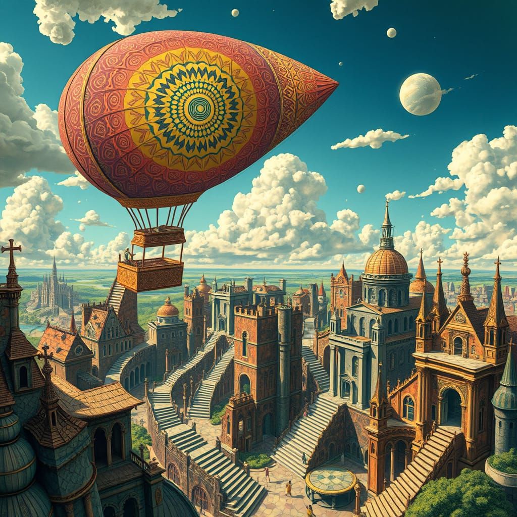 Psychedelic Zeppelin Floats in Impossible Escher-Inspired La...