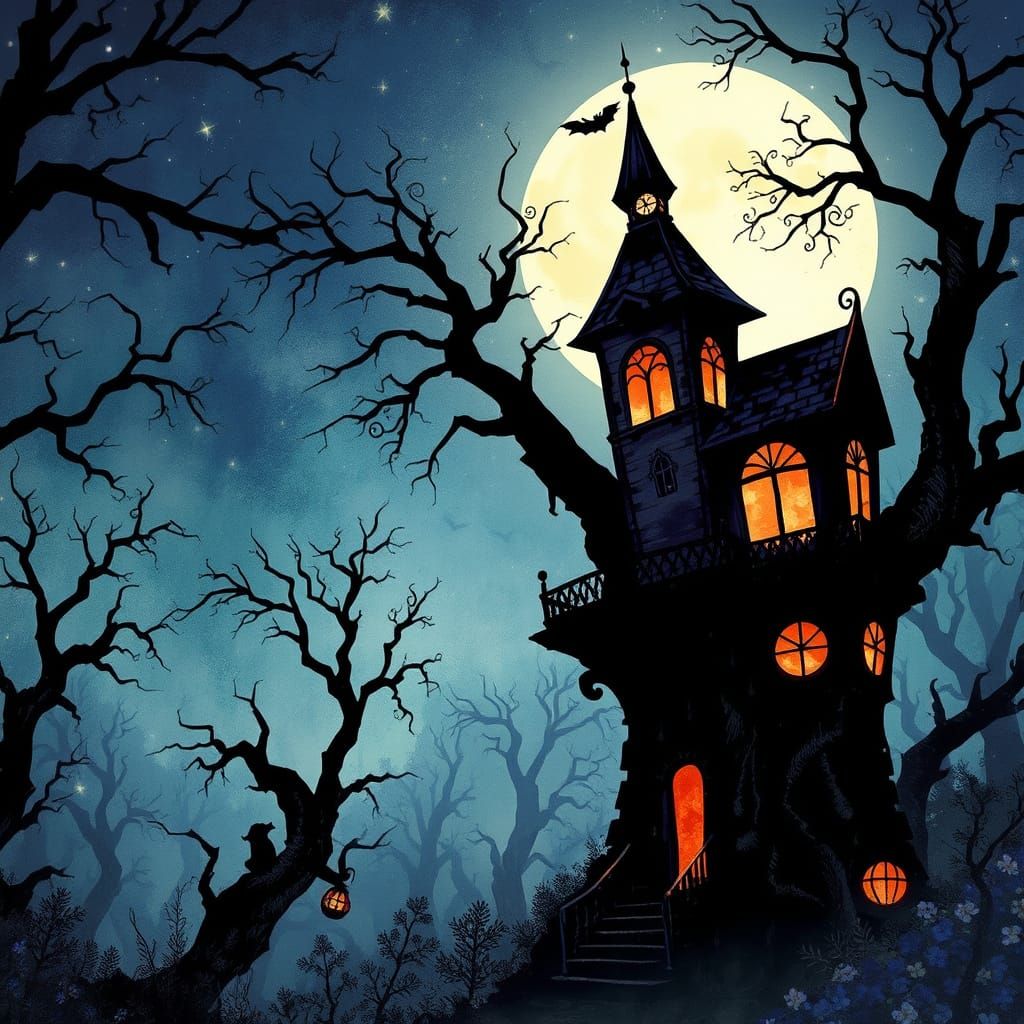 Eerie Moonlit Forest in Gothic Anime Style