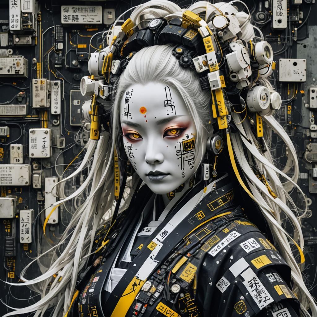 Post-Apocalyptic Android Geisha in Digital Art Style