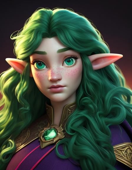 Fantasy Elf Portrait with Red Hair and Emerald Eyes