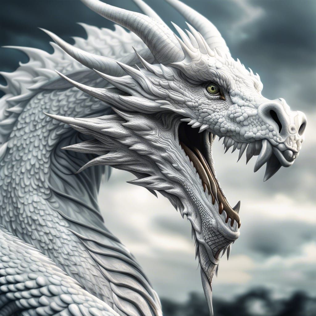 Hyperrealistic White Dragon in Cinematic Lighting