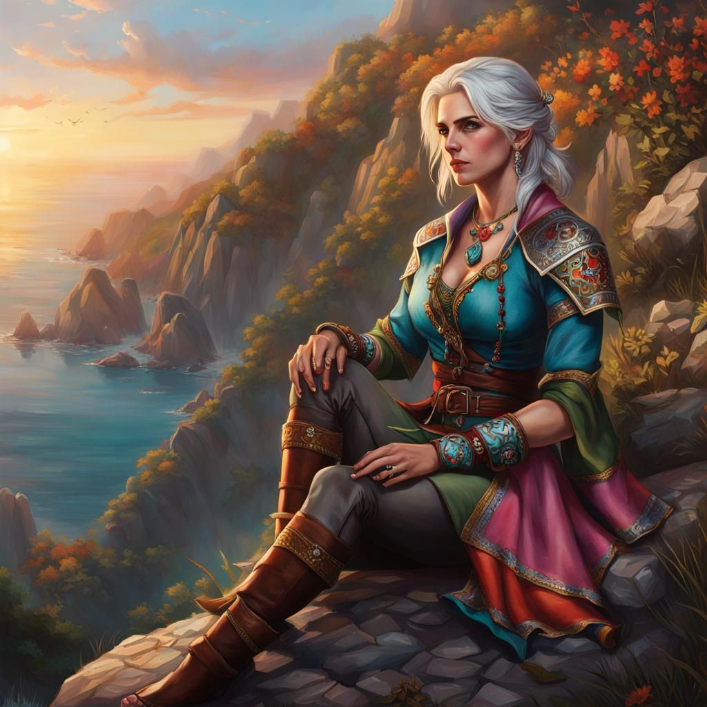 Hyper-Realistic Portrait of Ciri Watching Sunrise