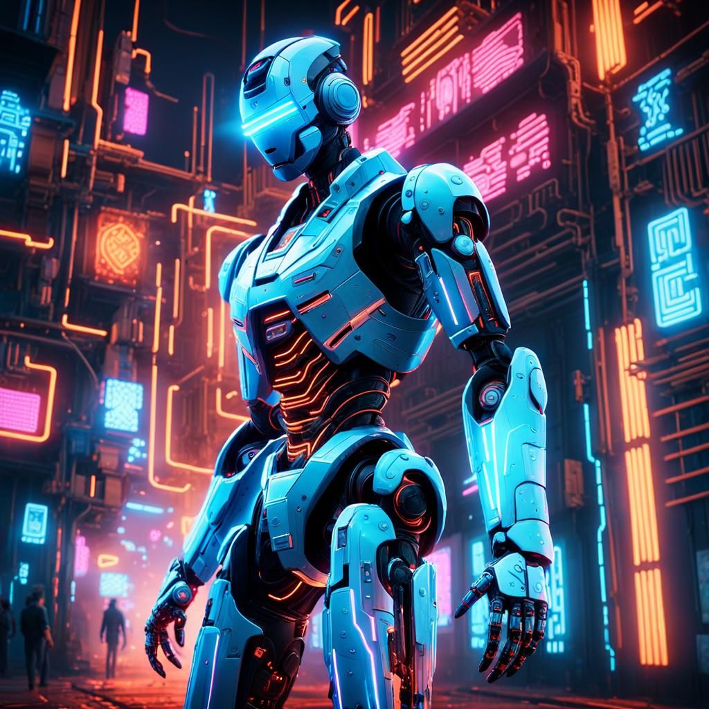 Cyberpunk Robot Dances in Neon Alley
