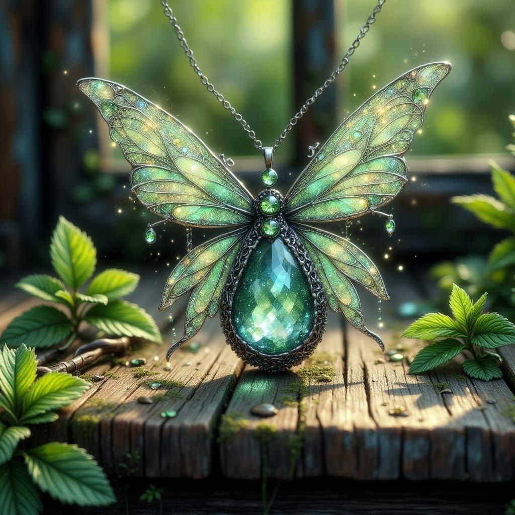 Whimsical Fairy Necklace in Enchanted Forest Setting