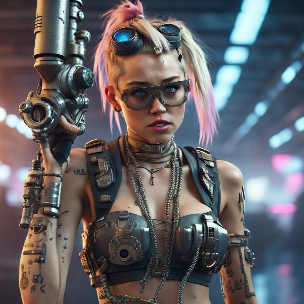 Cyberpunk Tank Girl with Intricate Mech Details