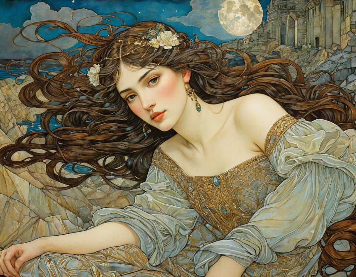 Ethereal Portrait in Art Nouveau Style