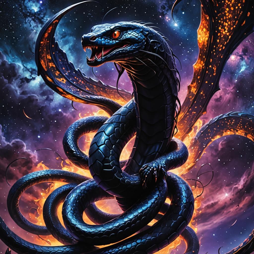 Cobra Scorpion Hybrid Soaring Through Cosmic Night