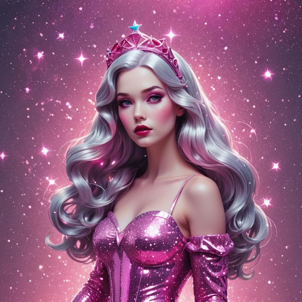 Snow White Space Mermaid in Synthwave Neon Style