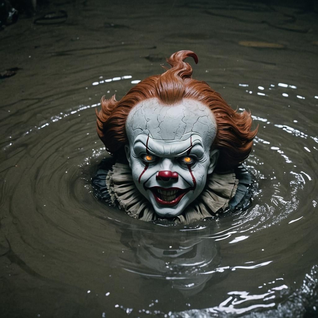Menacing Pennywise Close-Up in Dark Sewer