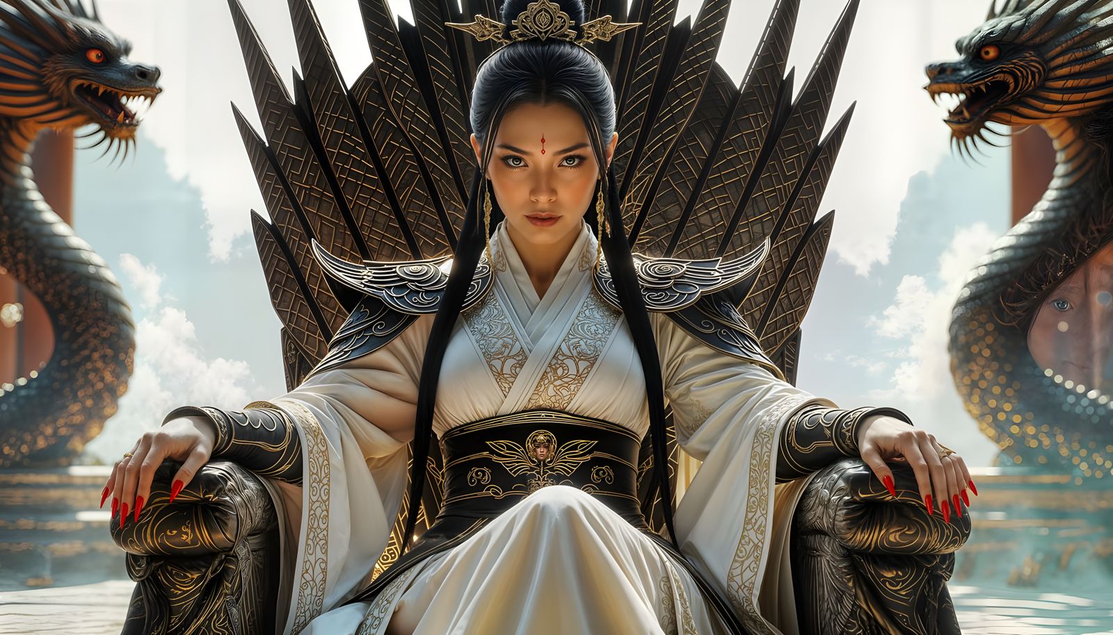 Asian Sorceress on Dragon Throne: Hyperrealistic Cinematic S...