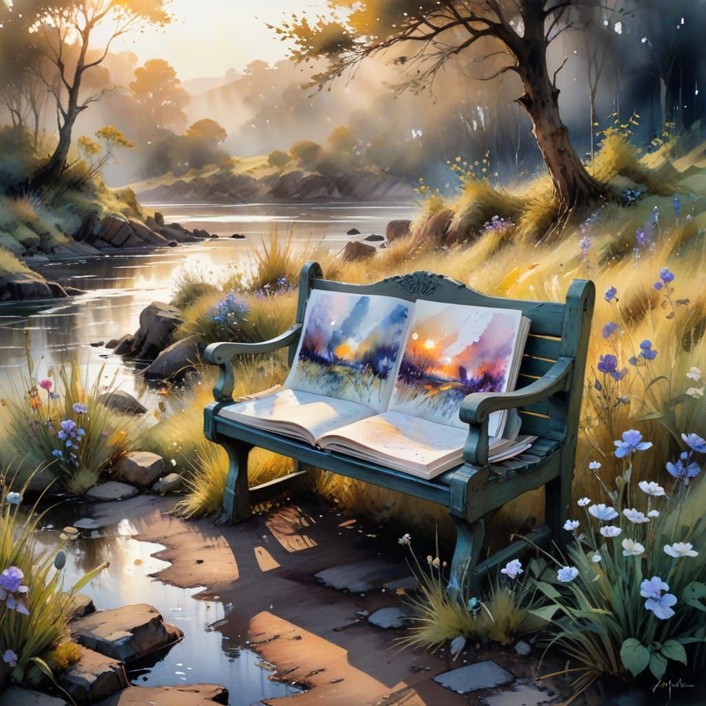 Scottish Landscape with Book, Impressionistic Style