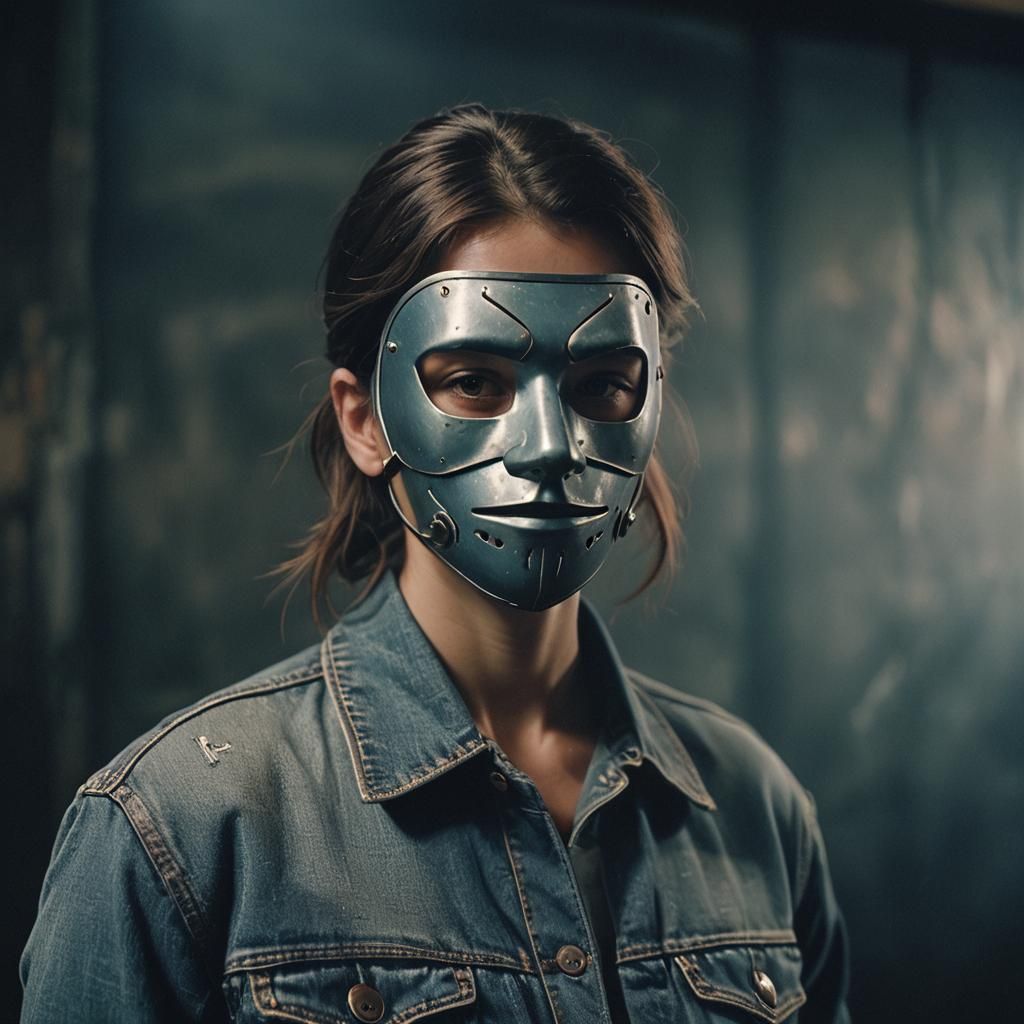 Person Wearing Modern Mask in Cinematic Style