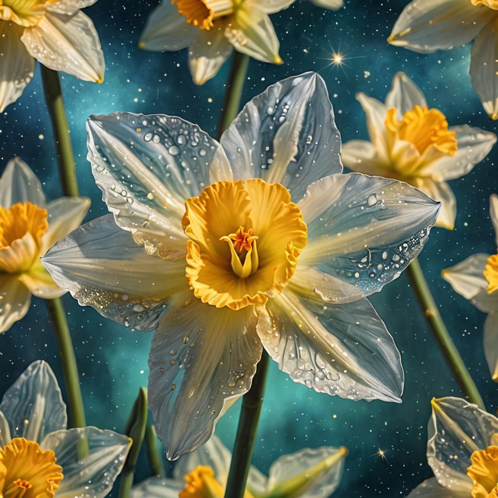 Daffodil on Starry Ocean: Surreal Photorealism