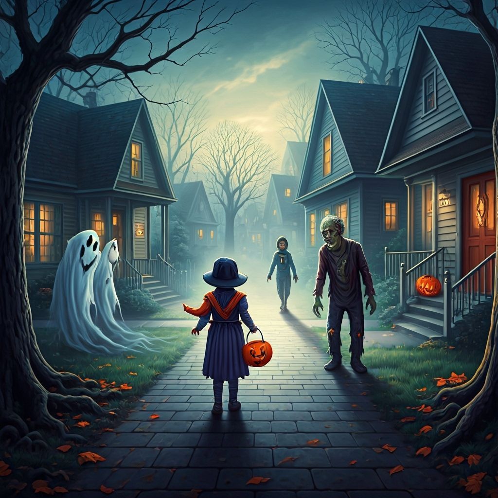 Halloween Trick-or-Treaters in Spooky Mist
