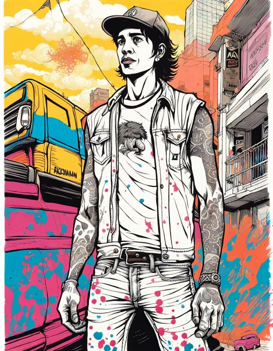 Miami Graffiti Artist in Pen and Ink Comic Style