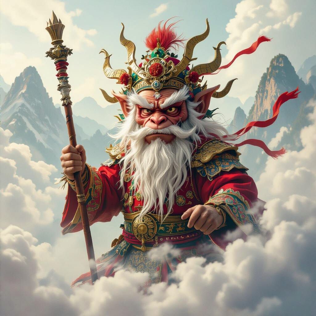 Epic Portrait of Monkey King Fighting Demons