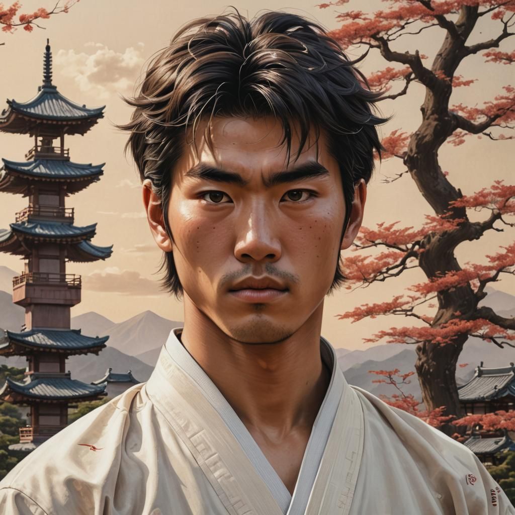 Hyperrealistic Portrait of Ryu Hoshi in 1987 Japan