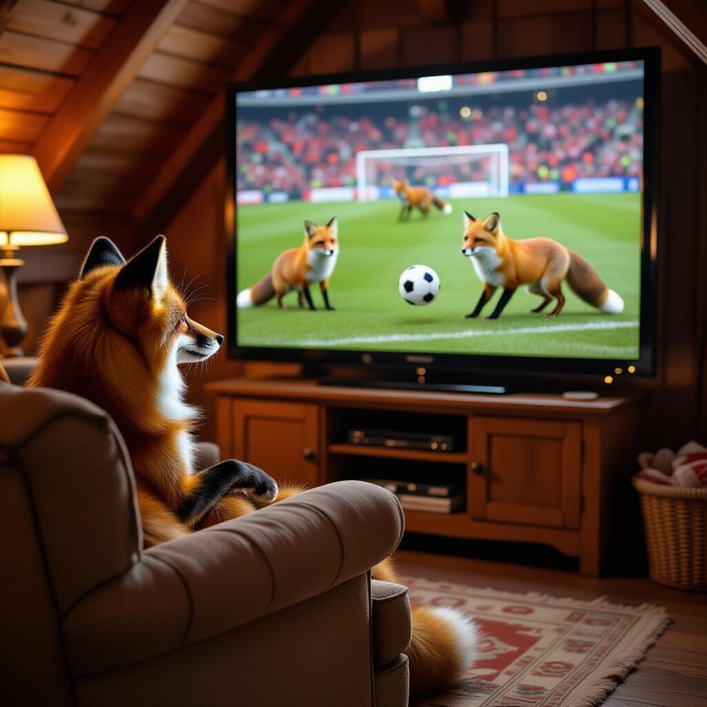 Fox Watches Football Game in Anderson Style