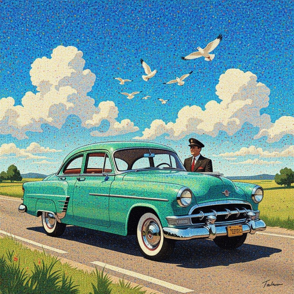 Monochrome Pointillism Portrait with High Detail