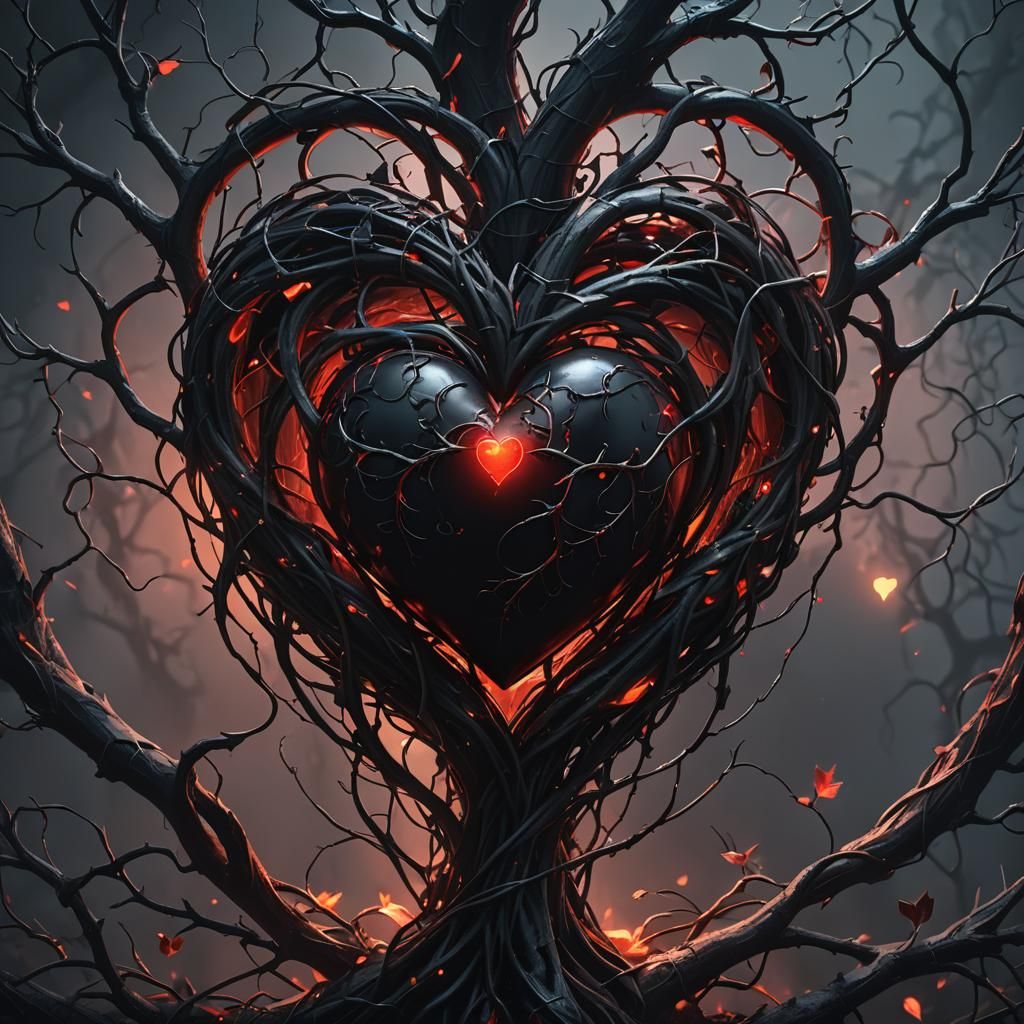 Mystical Black Heart with Red Glow: Dark Fantasy Art