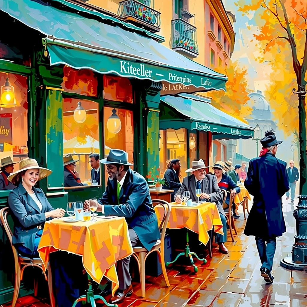 Neo-Impressionist Expressionist Oil Painting of a Romantic C...