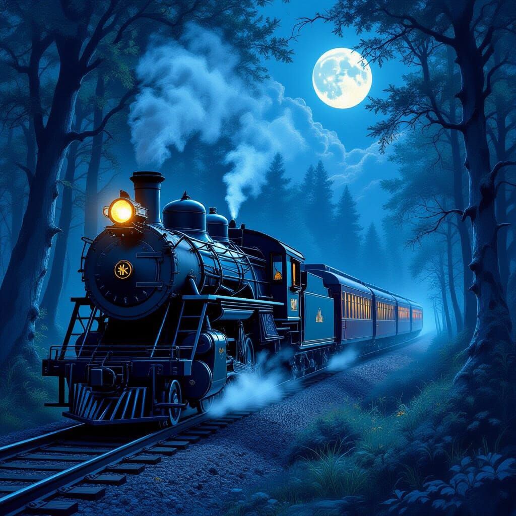 Enchanted Silk Train in Moonlit Forest