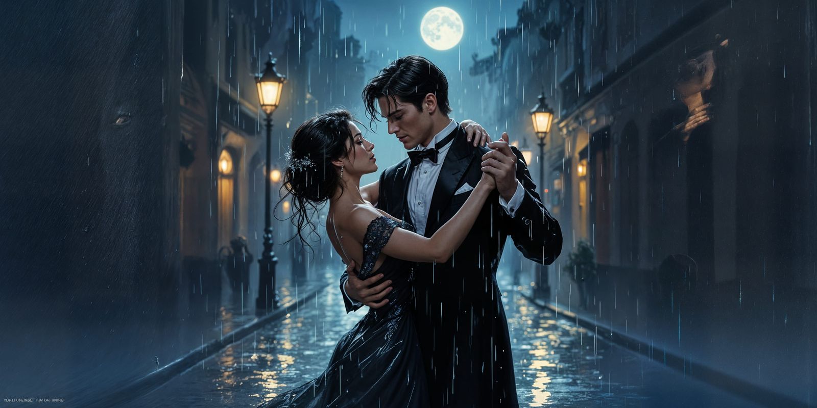 Elegant Man Dancing in the Rain Under Moonlight