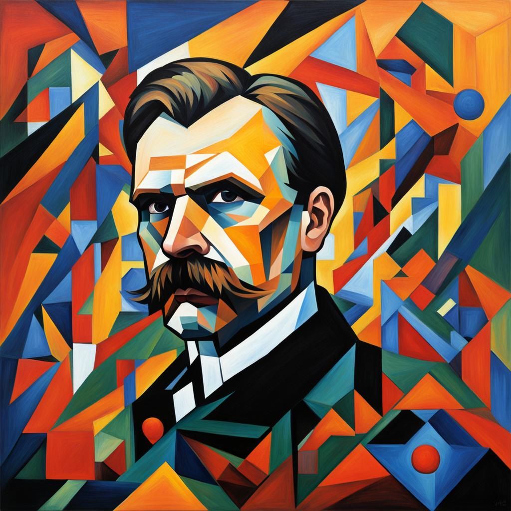 Nietzsche in Geometric Fauvism Art Deco Style