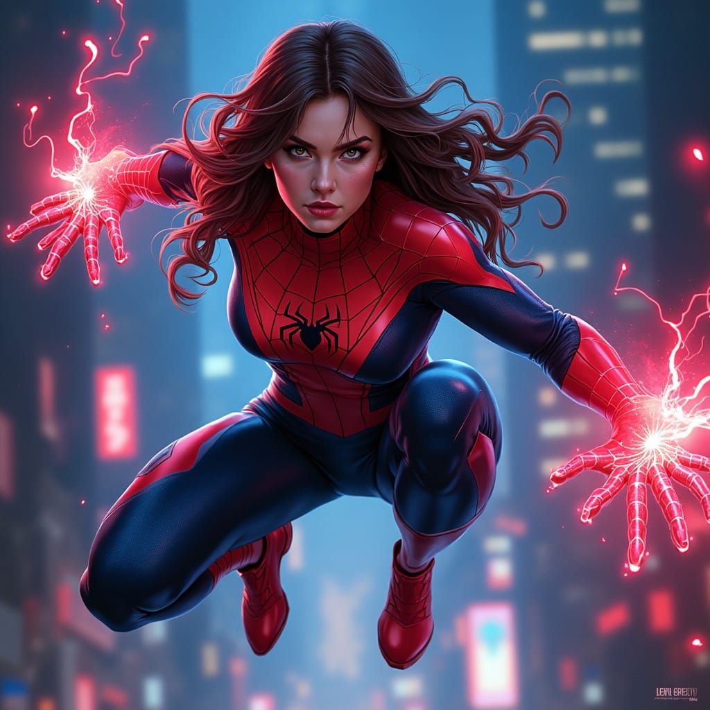 Wanda Maximoff Spider-Man Fusion in Neon City