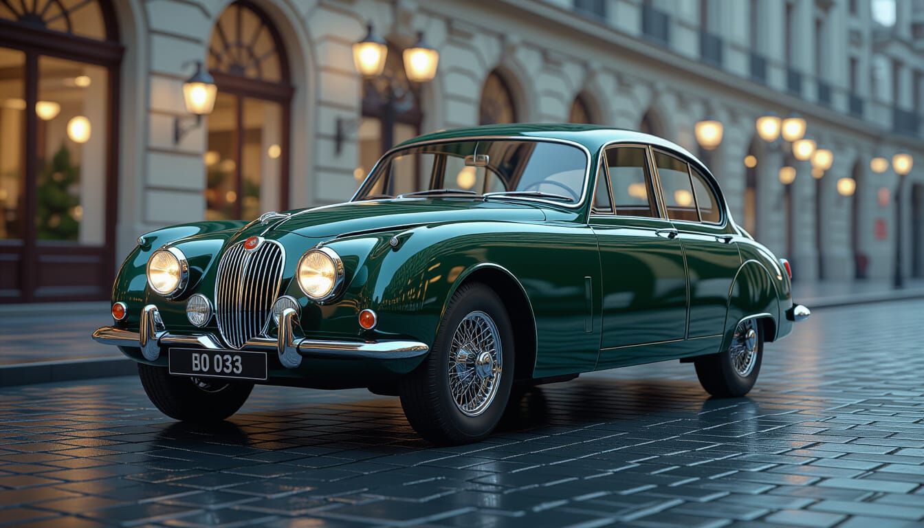 Classic Dark Green 1960 Jaguar Mark II in Cinematic Bokeh