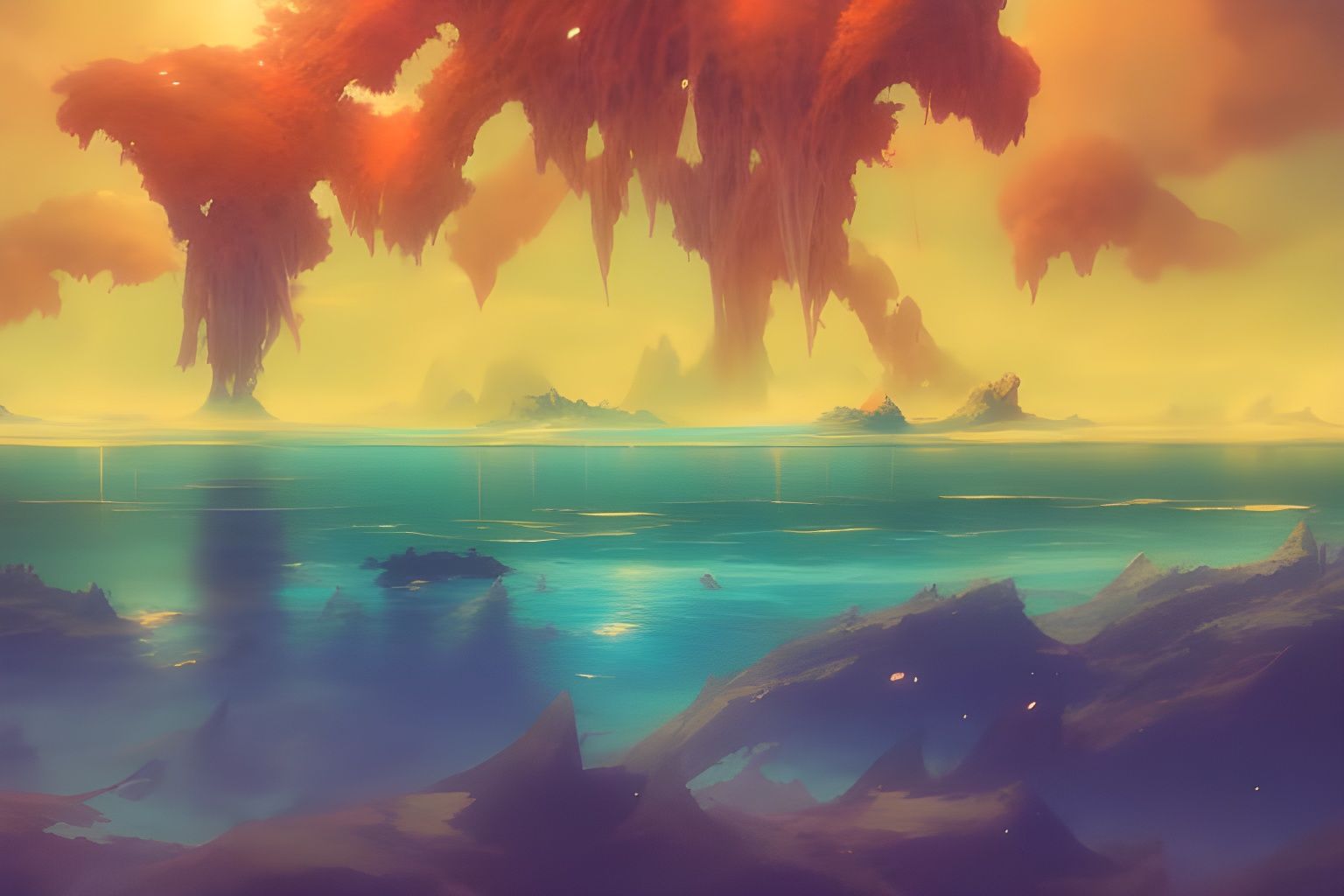 The horizon meets the ocean.