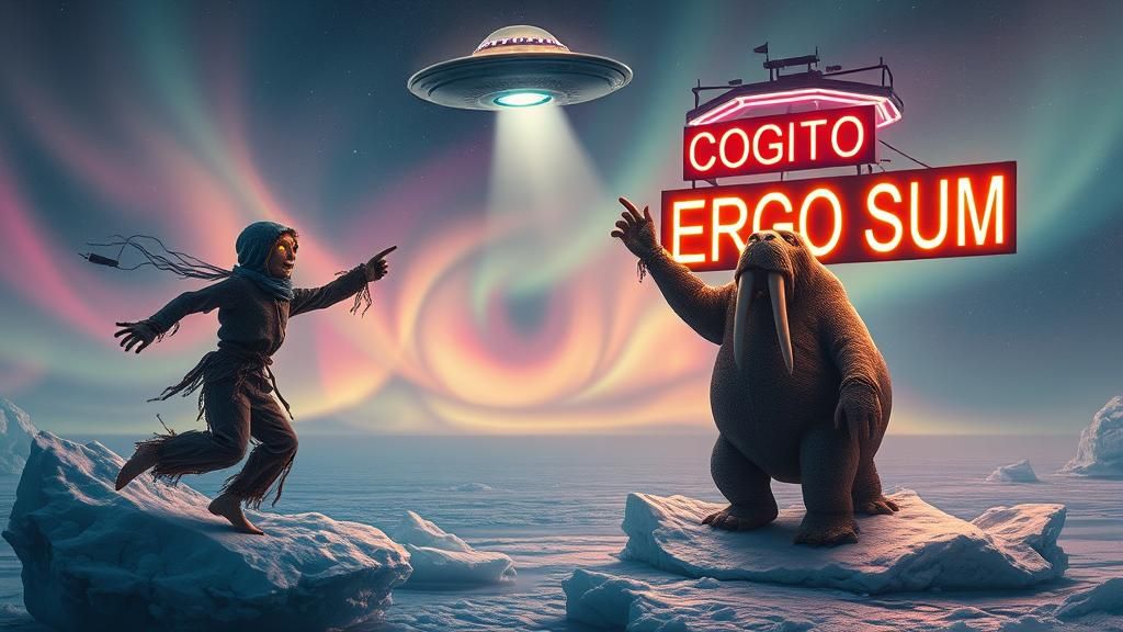 Surreal Scarecrows Dance Under Arctic Aurora