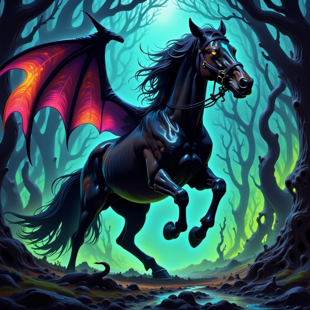 Nightmare Horse with Bat Wings