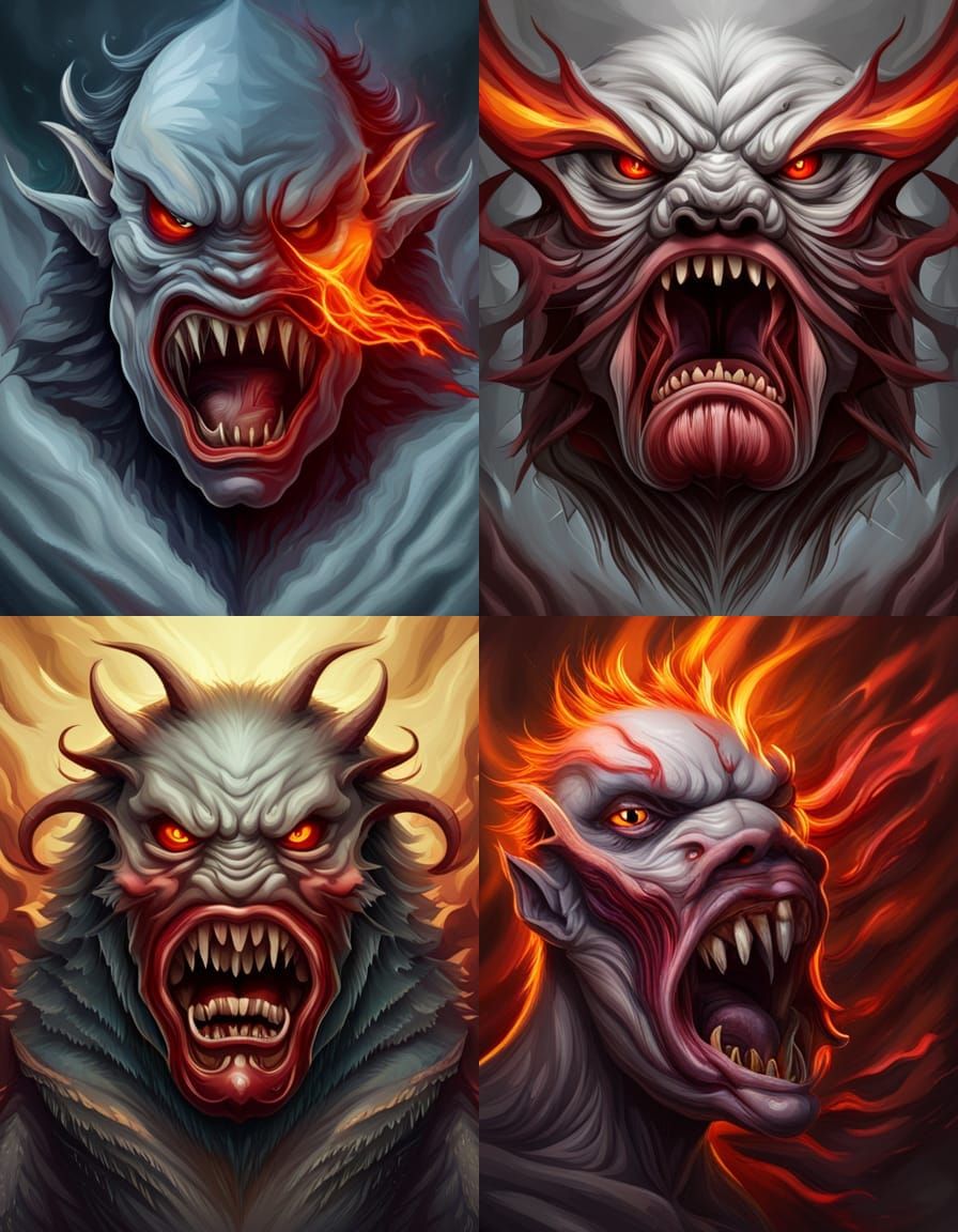 Hyperrealistic Monster Portrait with Fire and Smoke