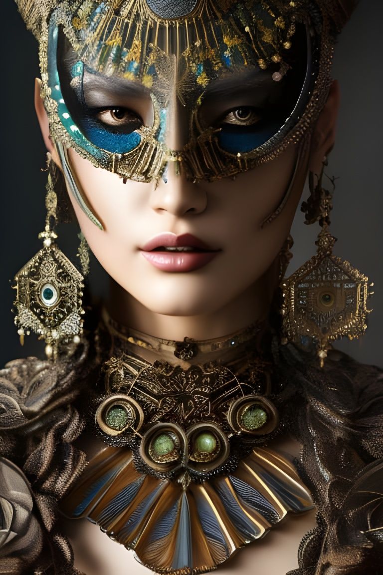 Filigree Masked Woman Portrait in Kinetic Pointillism