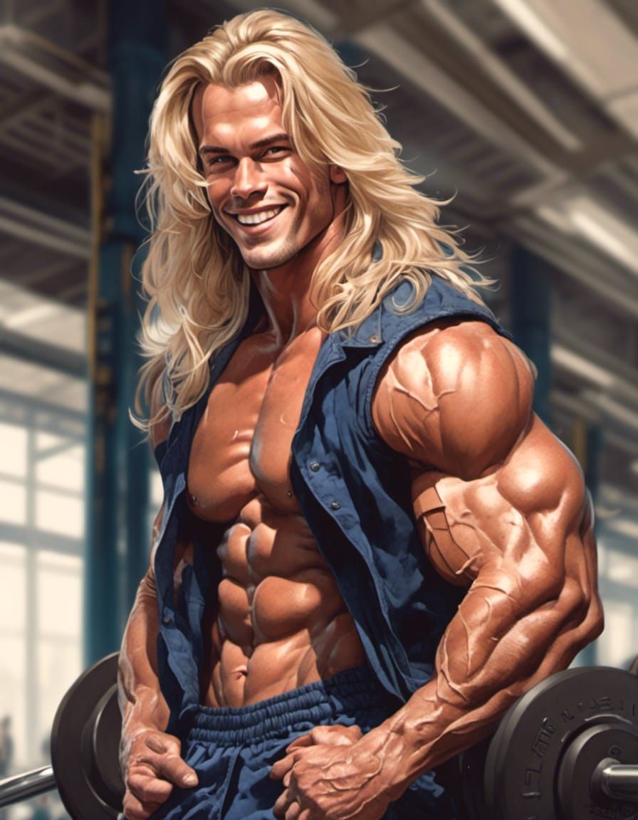 Handsome Bodybuilder with Blonde Hair and Blue Eyes