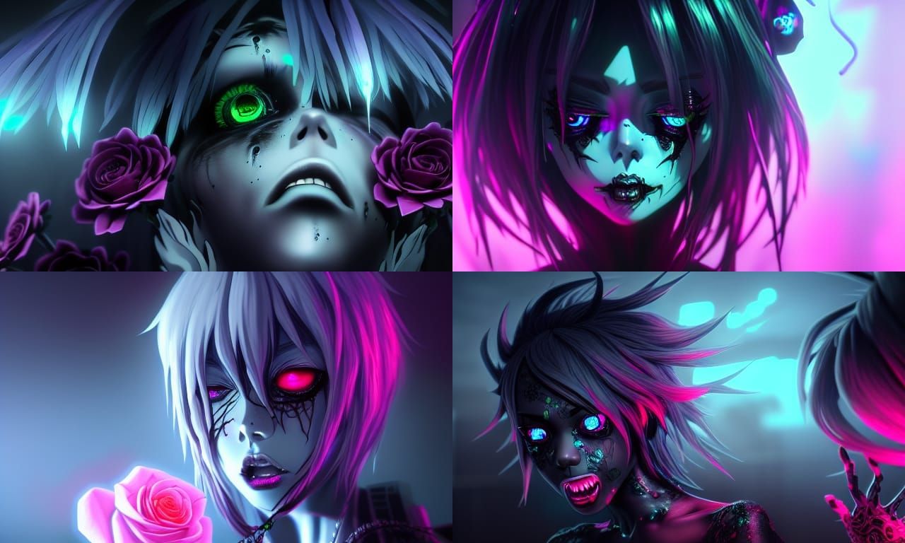 Ominous Black Roses in Horror Anime Style