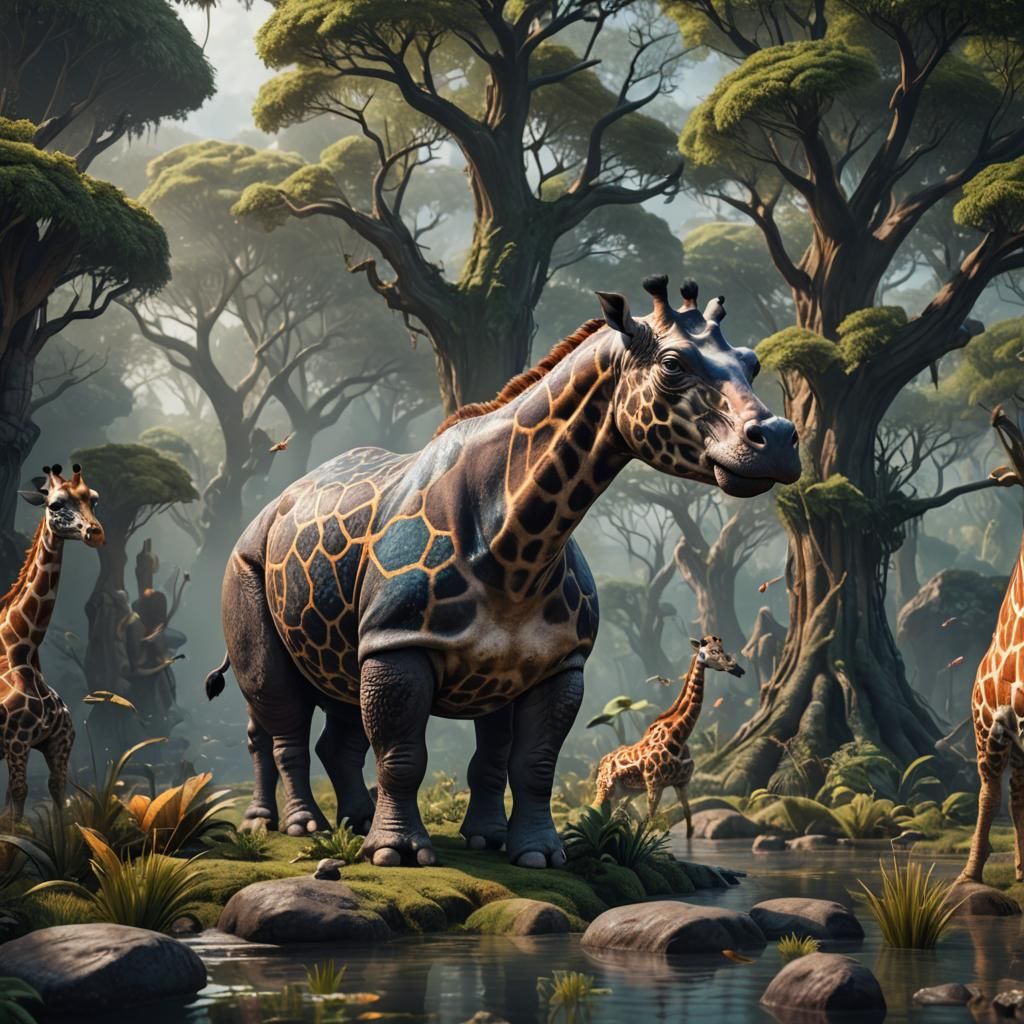 Fantastical Hippo Giraffe Hybrid Animal