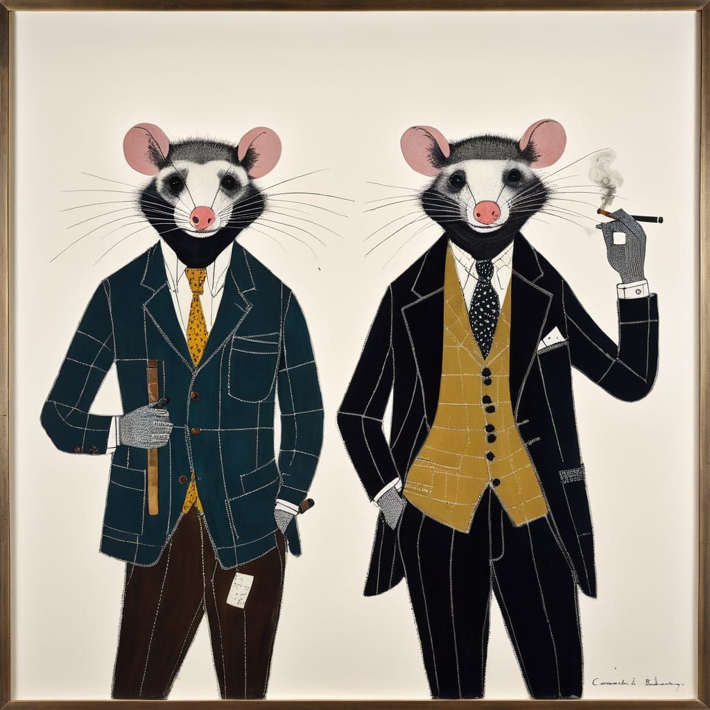 Dapper Opossums Smoking Pipes in Detailed Style