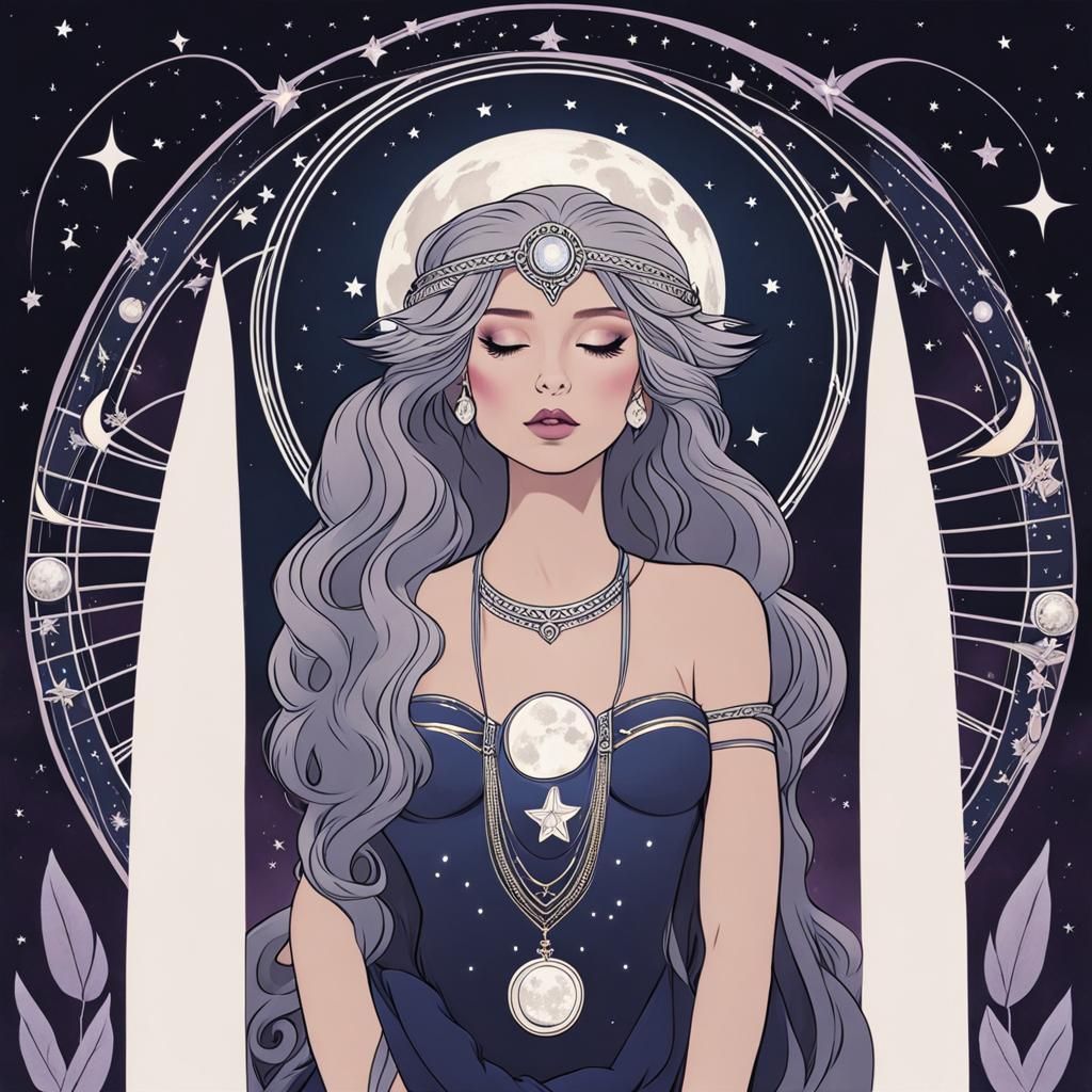 Selene: Lunar Goddess in a Childlike Style
