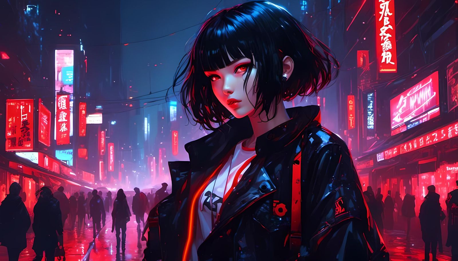 Anime Girl in Neon Cityscape