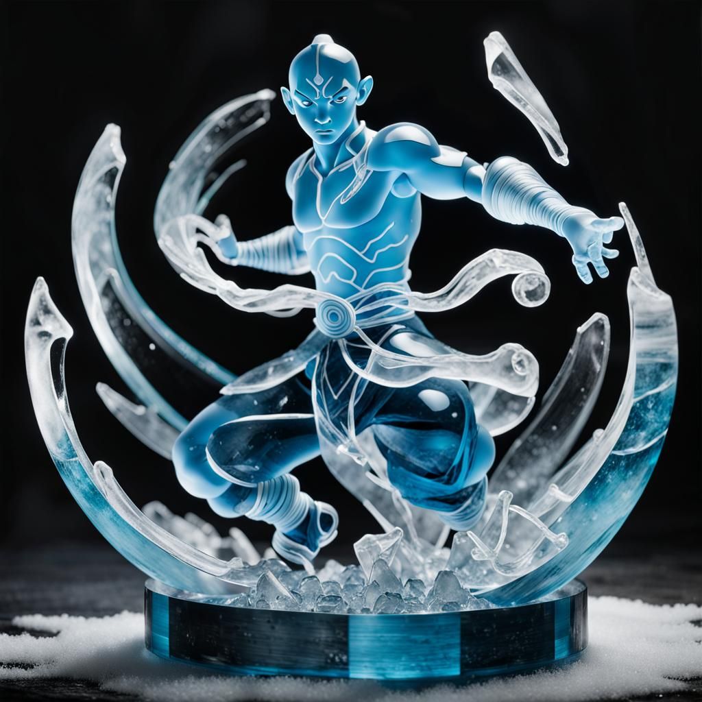 Ice Sculpture of Avatar Aang Bending Elements