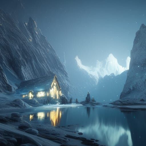 Glacial Dreamscape Concept Art in Orange and Teal