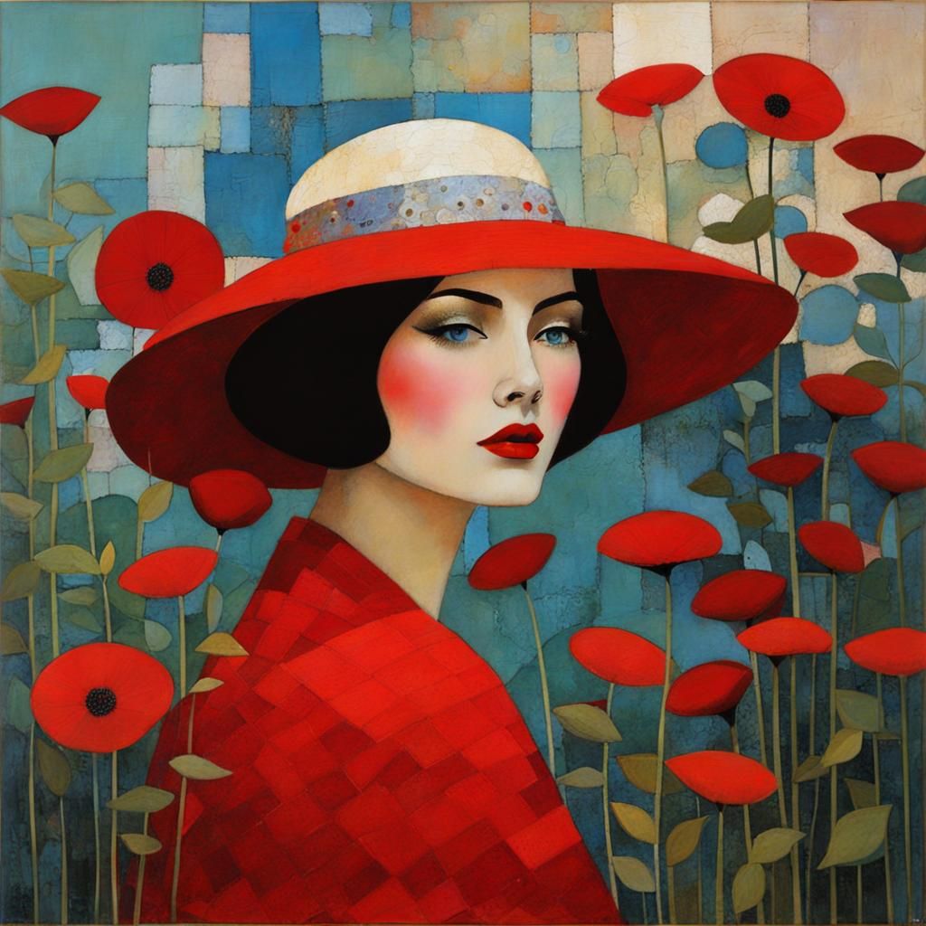 Woman in Red Hat (style of Richard Burlet)